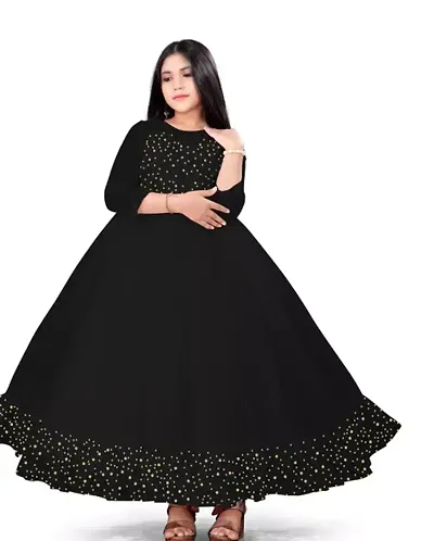 Fabulous Black Net Printed Maxi Dress For Girls