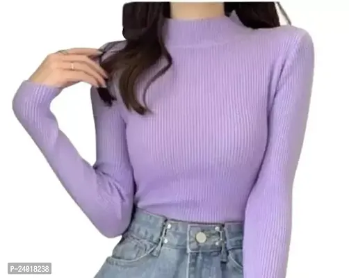 Elegant Purple Cotton Blend Ribbed Top For Women-thumb0