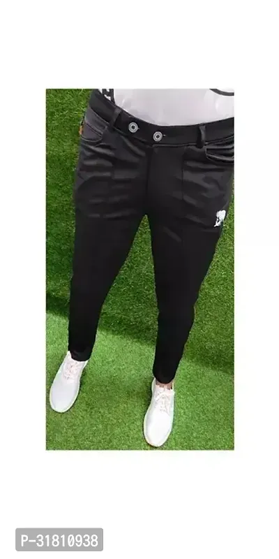 Stylish Black Cotton Blend Solid Regular Track Pants For Men-thumb0