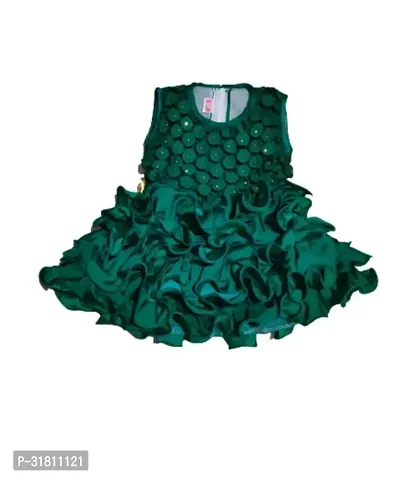 Fabulous Turquoise Satin Self Pattern Frocks For Girls-thumb0