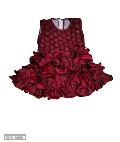 Fabulous Maroon Satin Self Pattern Frocks For Girls-thumb0