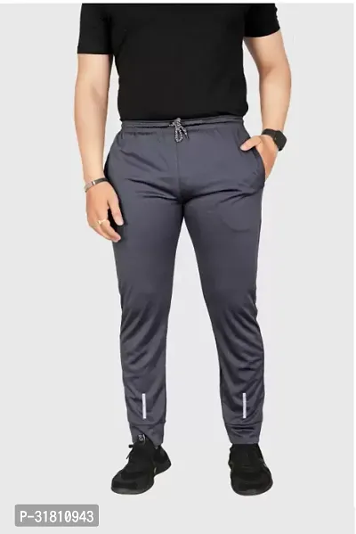 Stylish Grey Cotton Blend Solid Regular Track Pants For Men