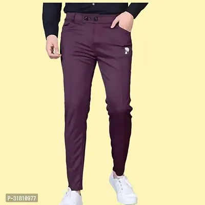 Stylish Purple Cotton Blend Solid Regular Track Pants For Men-thumb0