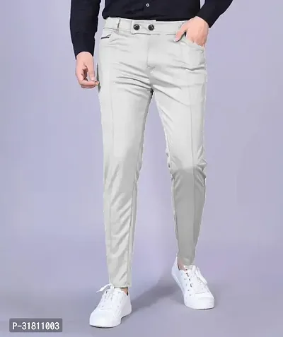 Stylish Grey Cotton Blend Solid Regular Track Pants For Men