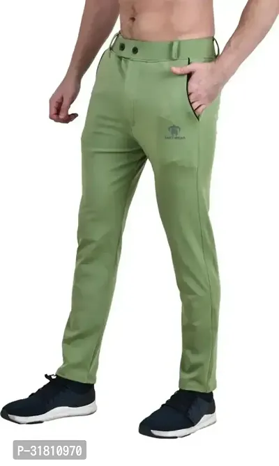 Stylish Green Cotton Blend Solid Regular Track Pants For Men-thumb0