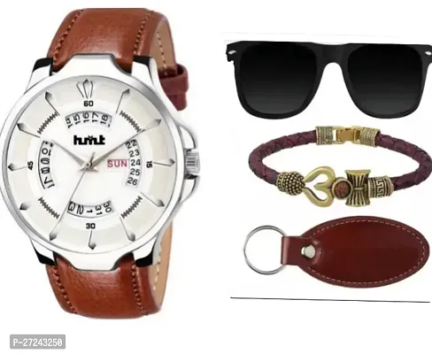 Classy Analog  Watches for Men with Keychain, Bracelet and Sunglass