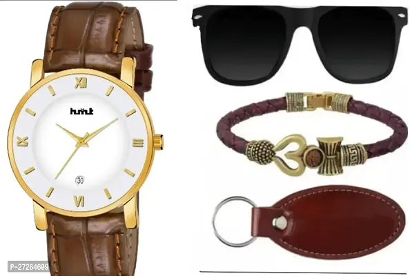 Classy Analog  Watches for Men with Bracelet, Keychain and Sunglass