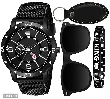 Classy analog Watch for Men with Key Ring and Bracelet AND Sunglass