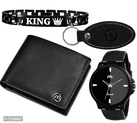 Classy analog Watch for Men with Bracelet and Key Ring and Wallet