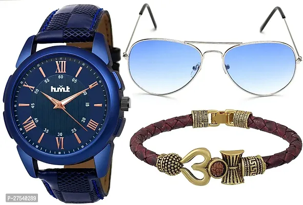 Classy analog Watch for Men with Bracelet and sunglass