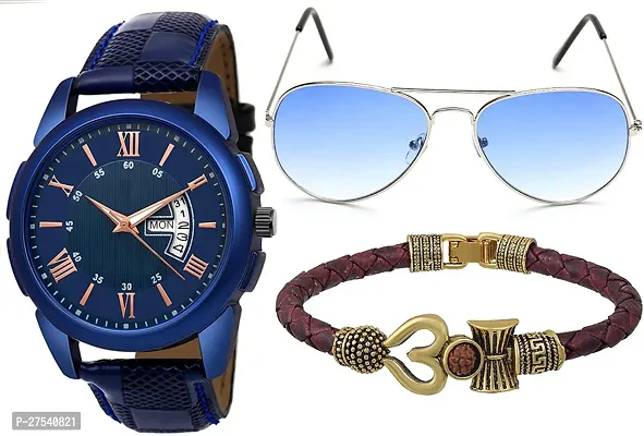 Classy analog Watch for Men with Bracelet and sunglass