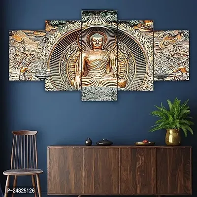 Set Of Five Gautam Buddha Wall Painting With Frame For Living Room 3D Scenery For Wall (B517X30) Inch.-thumb4