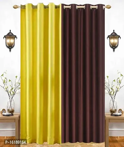 Eyelet Fancy Polyester Brown  Yellow Color Door length Curtain - Pack Of 2-thumb0