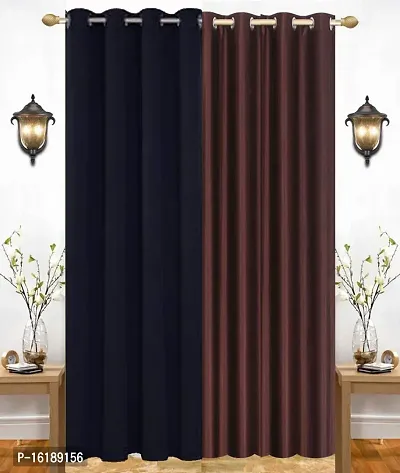 Eyelet Fancy Polyester Brown  Black Color Door length Curtain - Pack Of 2-thumb0