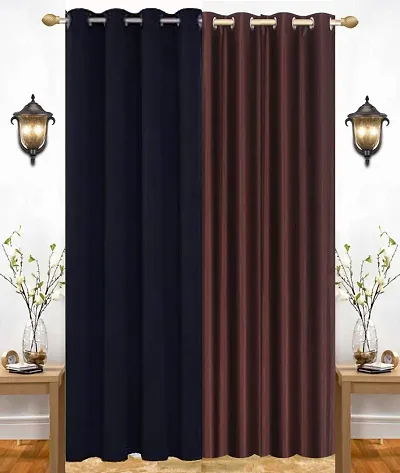 Eyelet Fancy Polyester Brown  Black Color Door length Curtain - Pack Of 2