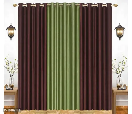 Eyelet Fancy Polyester Brown  Green Color Long Door length Curtain - Pack of 3-thumb0