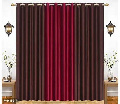 Eyelet Fancy Polyester Brown  Maroon Color Long Door length Curtain - Pack of 3-thumb0