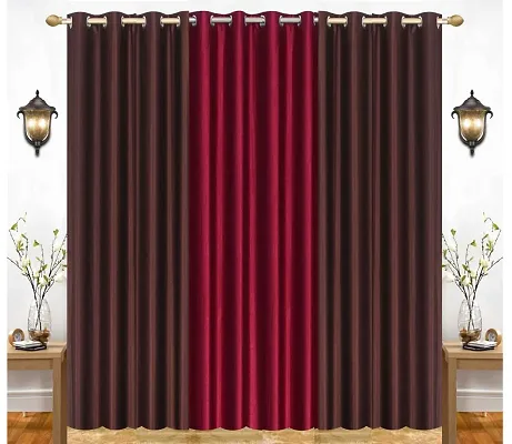 Eyelet Fancy Polyester Brown  Maroon Color Long Door length Curtain - Pack of 3