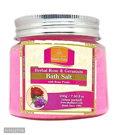 Khadi Pure Herbal Rose and Geranium Bath Salt With Rose Petals (200 G) (Pack Of 1) (200 G)-thumb0