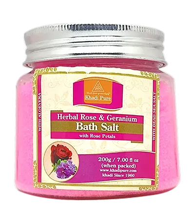 Khadi Pure Herbal Rose And Geranium Bath Salt With Rose Petals (200 G) Multipack