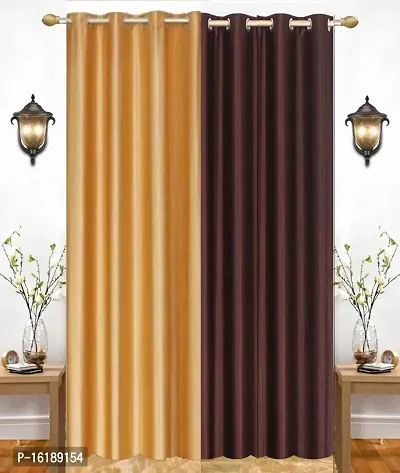 Eyelet Fancy Polyester Brown  Gold Color Door length Curtain - Pack Of 2-thumb0