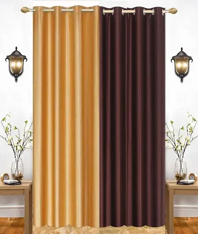 Eyelet Fancy Polyester Brown  Gold Color Door length Curtain - Pack Of 2