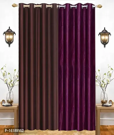 Eyelet Fancy Polyester Brown  Wine Color Door length Curtain - Pack Of 2-thumb0