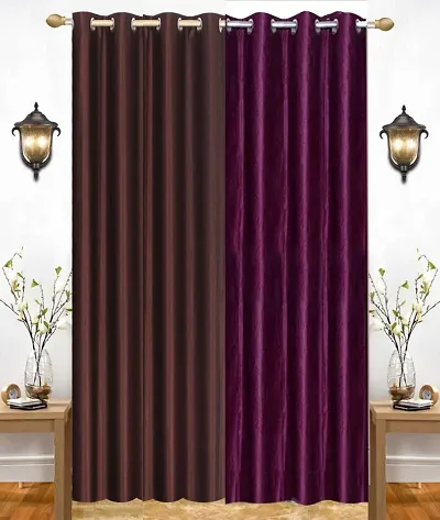 Eyelet Fancy Polyester Brown  Wine Color Door length Curtain - Pack Of 2