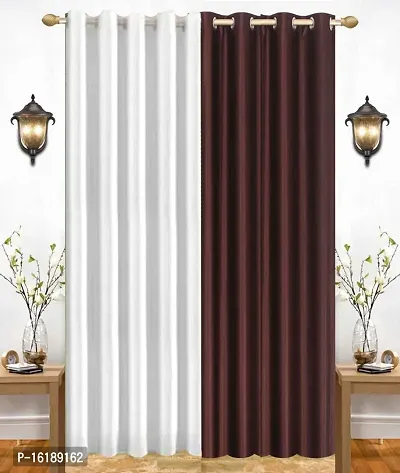 Eyelet Fancy Polyester Brown  White Color Door length Curtain - Pack Of 2-thumb0