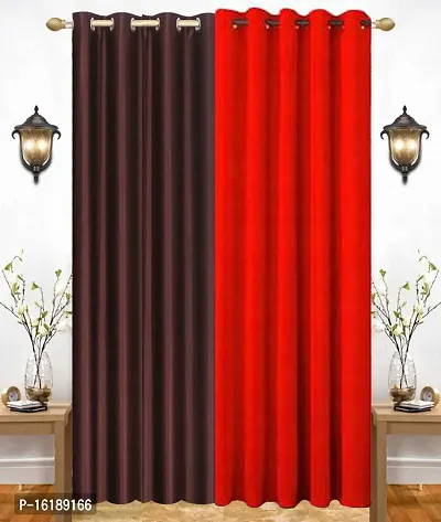 Eyelet Fancy Polyester Brown  Red Color Door length Curtain - Pack Of 2-thumb0