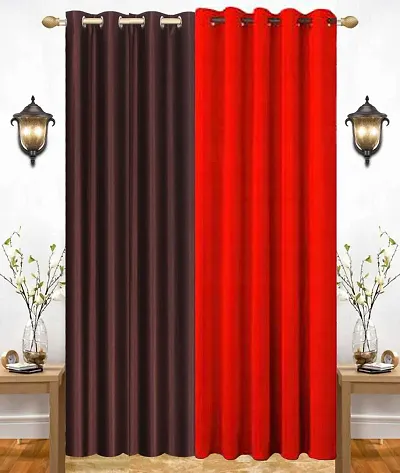 Eyelet Fancy Polyester Brown  Red Color Door length Curtain - Pack Of 2