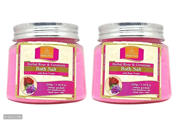 Khadi Pure Herbal Rose and Geranium Bath Salt With Rose Petals 200G (Pack Of 2) (400 G)