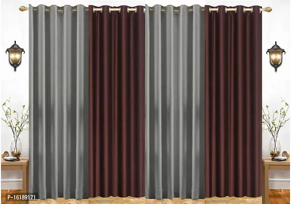 Eyelet Fancy Polyester Brown  Grey Color Long Door length Curtain - Pack Of 4-thumb0