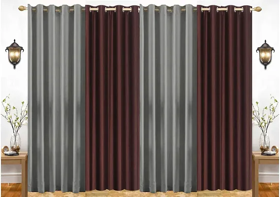Eyelet Fancy Polyester Brown  Grey Color Long Door length Curtain - Pack Of 4
