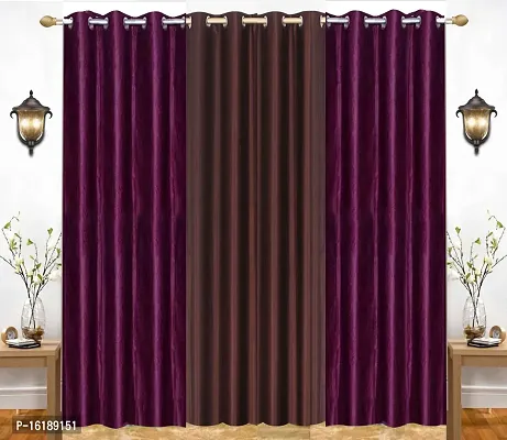 Eyelet Fancy Polyester Brown  Wine Color Door length Curtain - Pack of 3-thumb0