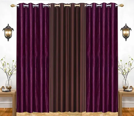 Eyelet Fancy Polyester Brown  Wine Color Door length Curtain - Pack of 3