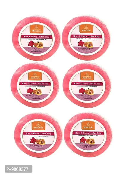Khadi Pure Herbal Rose  Honey Loofah Soap (Pack of 6 pcs) (6 x 100g)
