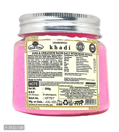 Khadi Pure Herbal Rose and Geranium Bath Salt With Rose Petals (200 G) (Pack Of 1) (200 G)-thumb2
