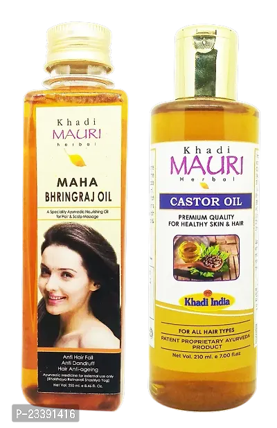 Khadi Mauri Maha Bhringraj(250ml And Castor Hair Oil(Pack Of 2),460 ml
