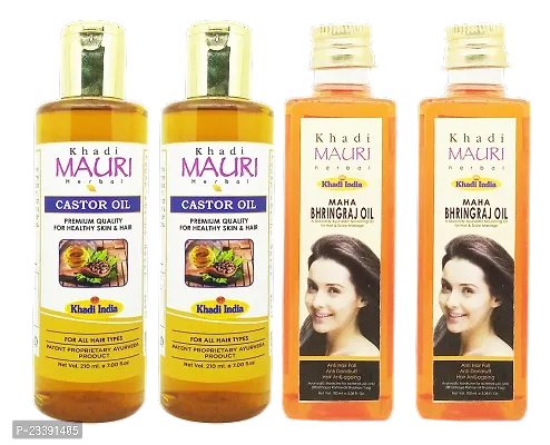 Khadi Mauri Maha Bhringraj (100ml And Castor Hair Oil(Pack Of 4),620 ml
