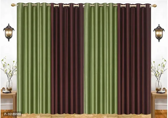 Eyelet Fancy Polyester Brown  Green Color Long Door length Curtain - Pack Of 4-thumb0