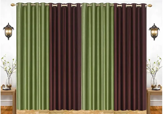 Eyelet Fancy Polyester Brown  Green Color Long Door length Curtain - Pack Of 4