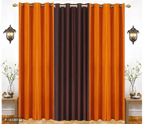 Eyelet Fancy Polyester Brown  Orange Color Door length Curtain - Pack of 3-thumb0