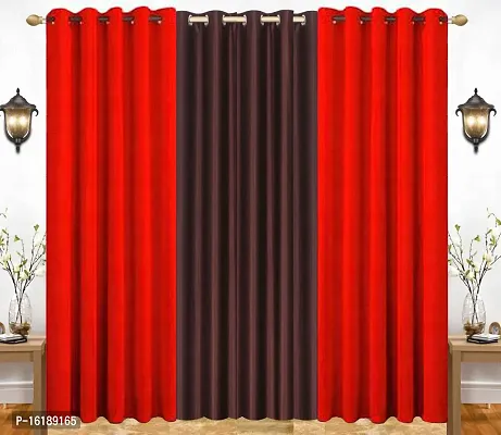 Eyelet Fancy Polyester Brown  Red Color Door length Curtain - Pack of 3-thumb0