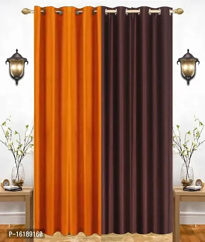 Eyelet Fancy Polyester Brown  Orange Color Door length Curtain - Pack Of 2-thumb0