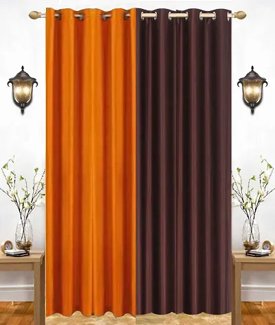 Eyelet Fancy Polyester Brown  Orange Color Door length Curtain - Pack Of 2