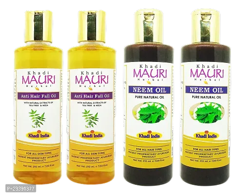 Khadi Mauri Anti Hair Fall And Neem Hair Oil(Pack Of 4),840 ml