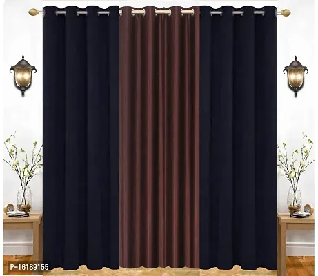 Eyelet Fancy Polyester Brown  Black Color Door length Curtain - Pack of 3-thumb0