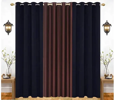 Eyelet Fancy Polyester Brown  Black Color Door length Curtain - Pack of 3