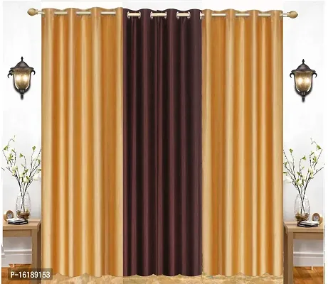 Eyelet Fancy Polyester Brown  Gold Color Door length Curtain - Pack of 3-thumb0